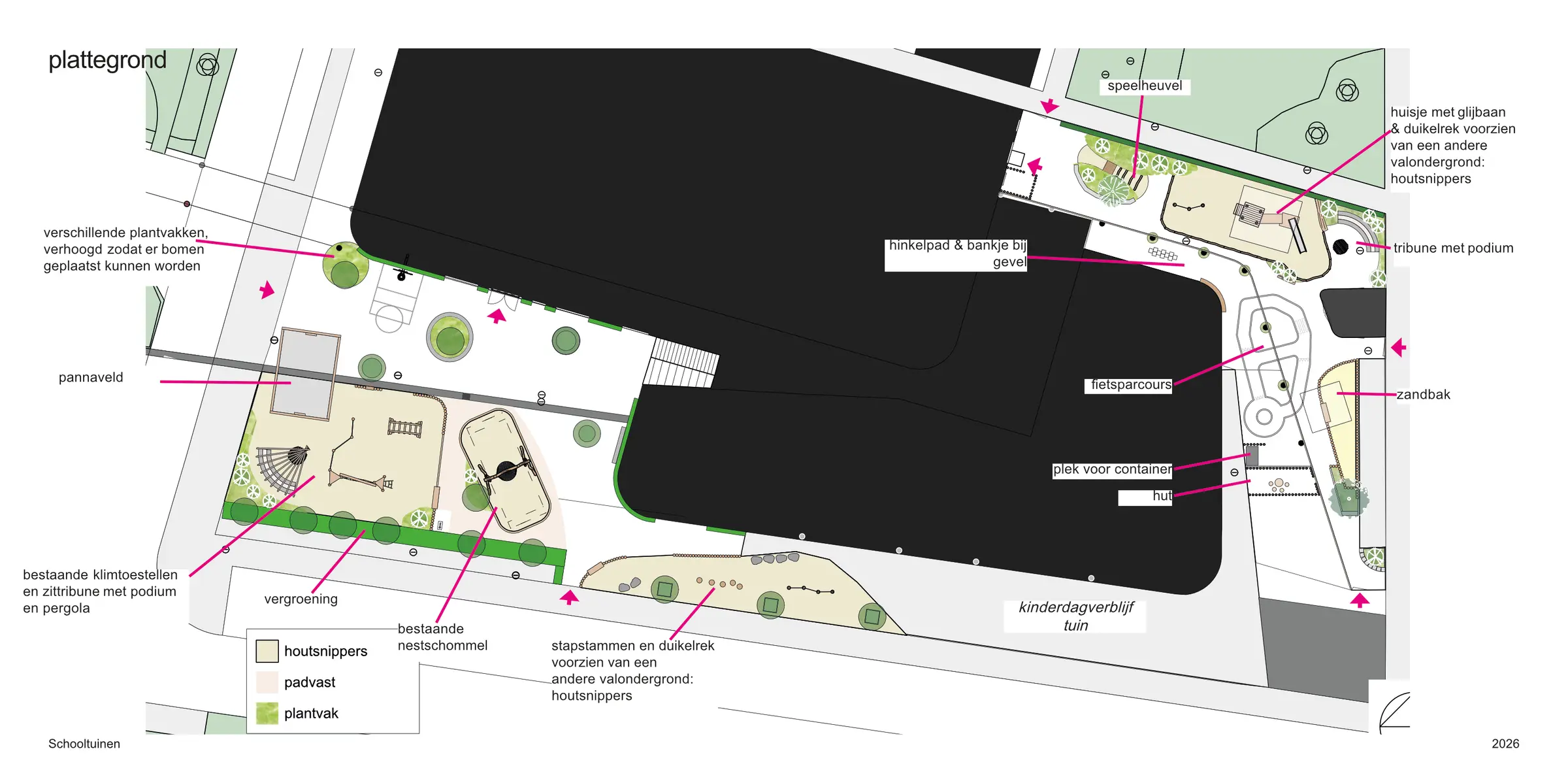 Plattegrond van het nieuwe schoolplein van Kindcentrum Rijnvliet